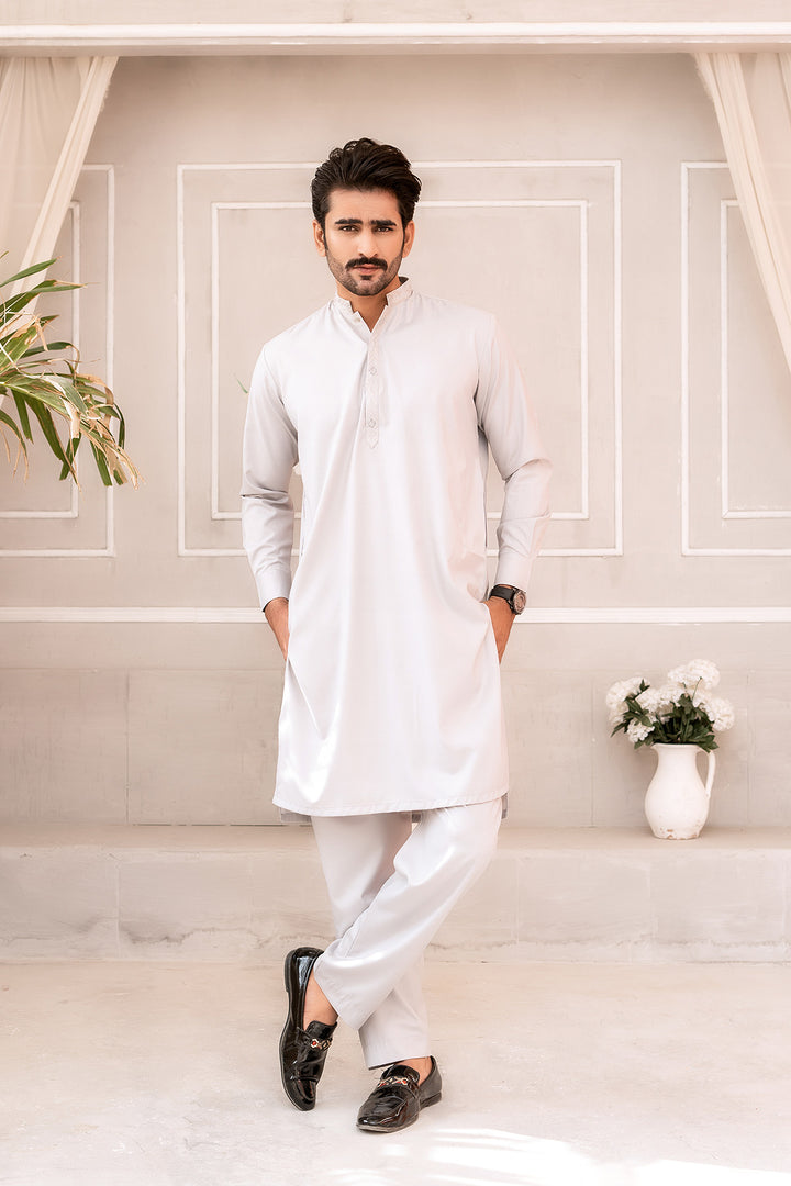 Light Grey Front Embroidered Suit