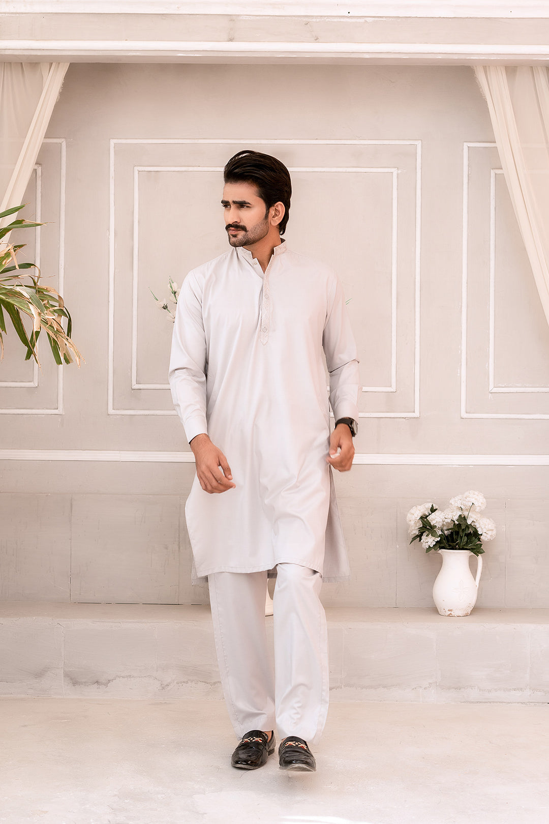 Light Grey Front Embroidered Suit