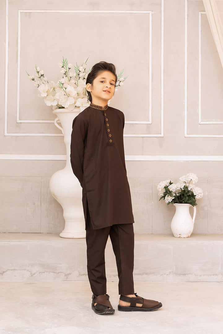 Gold & Brown Embroidered Kurta Trouser