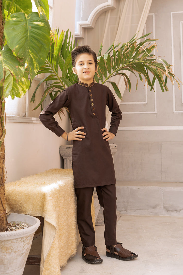 Gold & Brown Embroidered Kurta Trouser