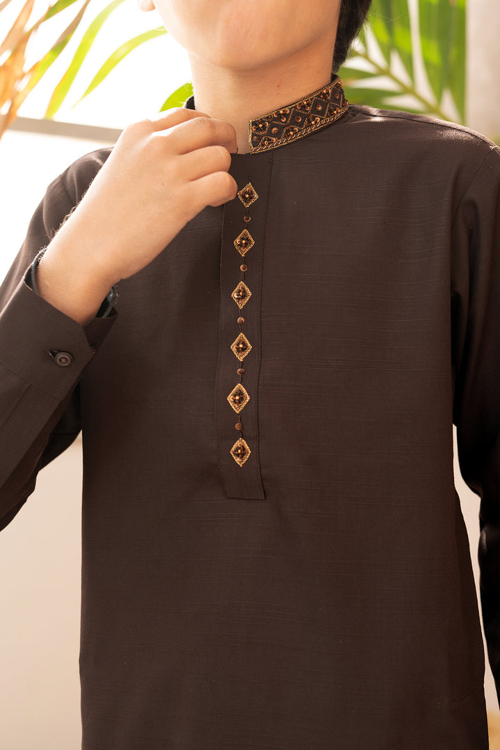 Gold & Brown Embroidered Kurta Trouser