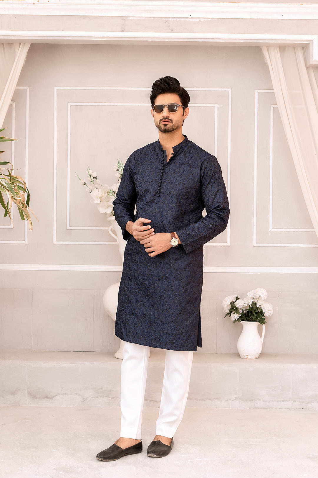 Dark Blue Embroidered Kurta Trouser