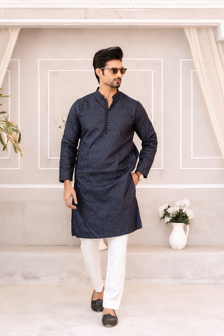 Dark Blue Embroidered Kurta Trouser