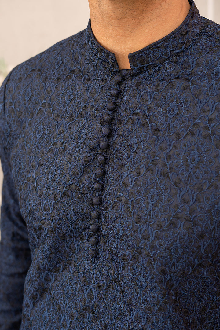 Dark Blue Embroidered Kurta Trouser