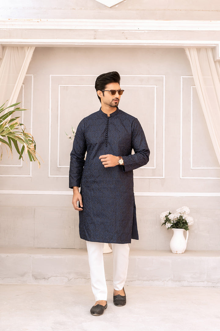 Dark Blue Embroidered Kurta Trouser