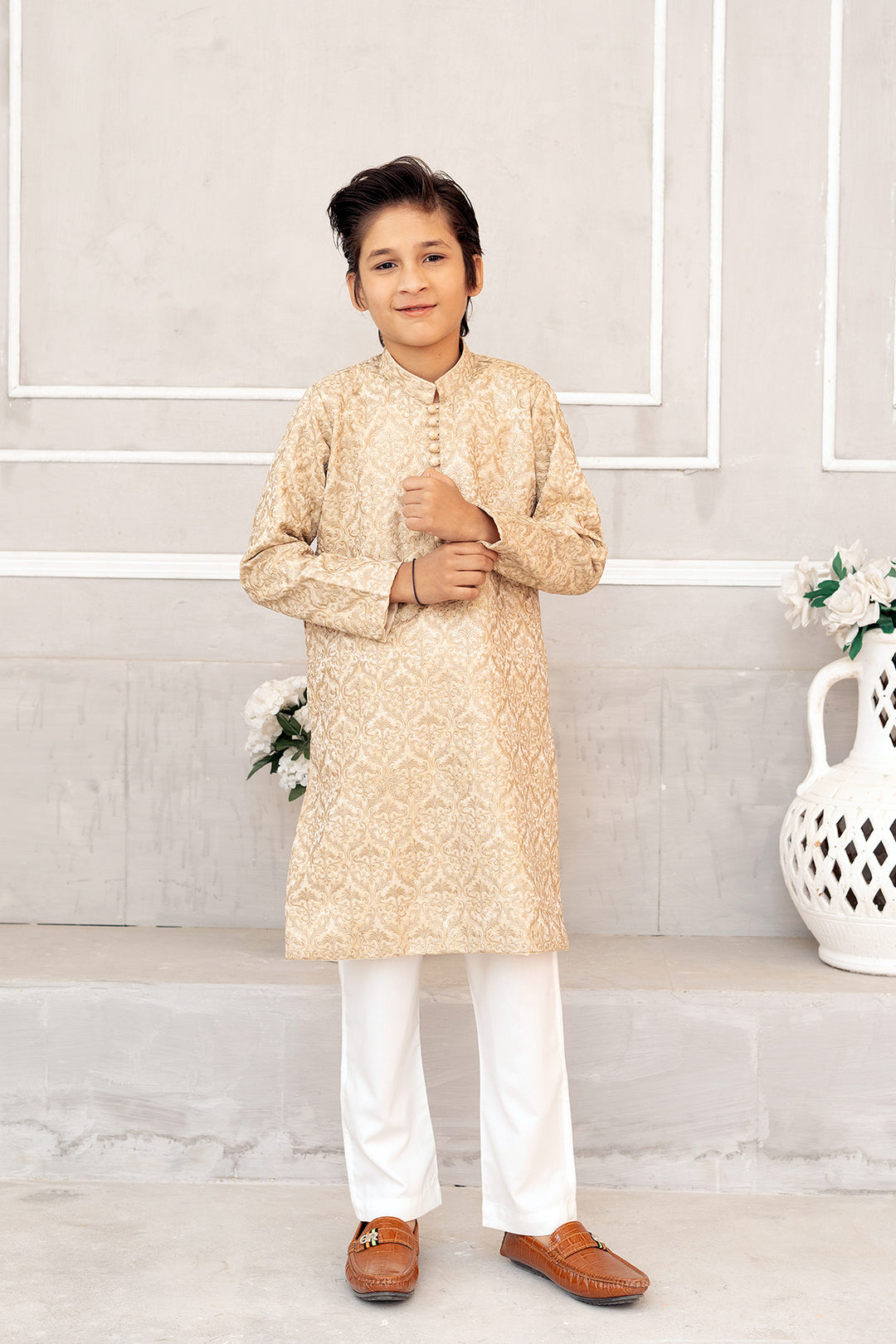 Classic Biege Embroidered Kurta Trouser