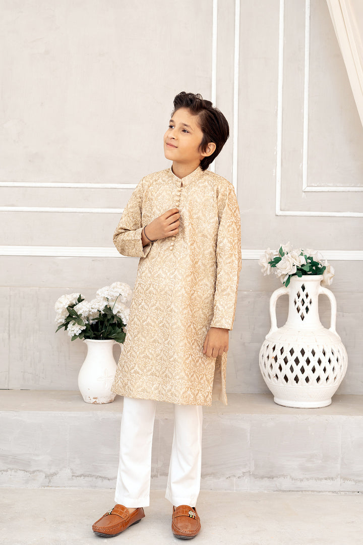 Classic Biege Embroidered Kurta Trouser