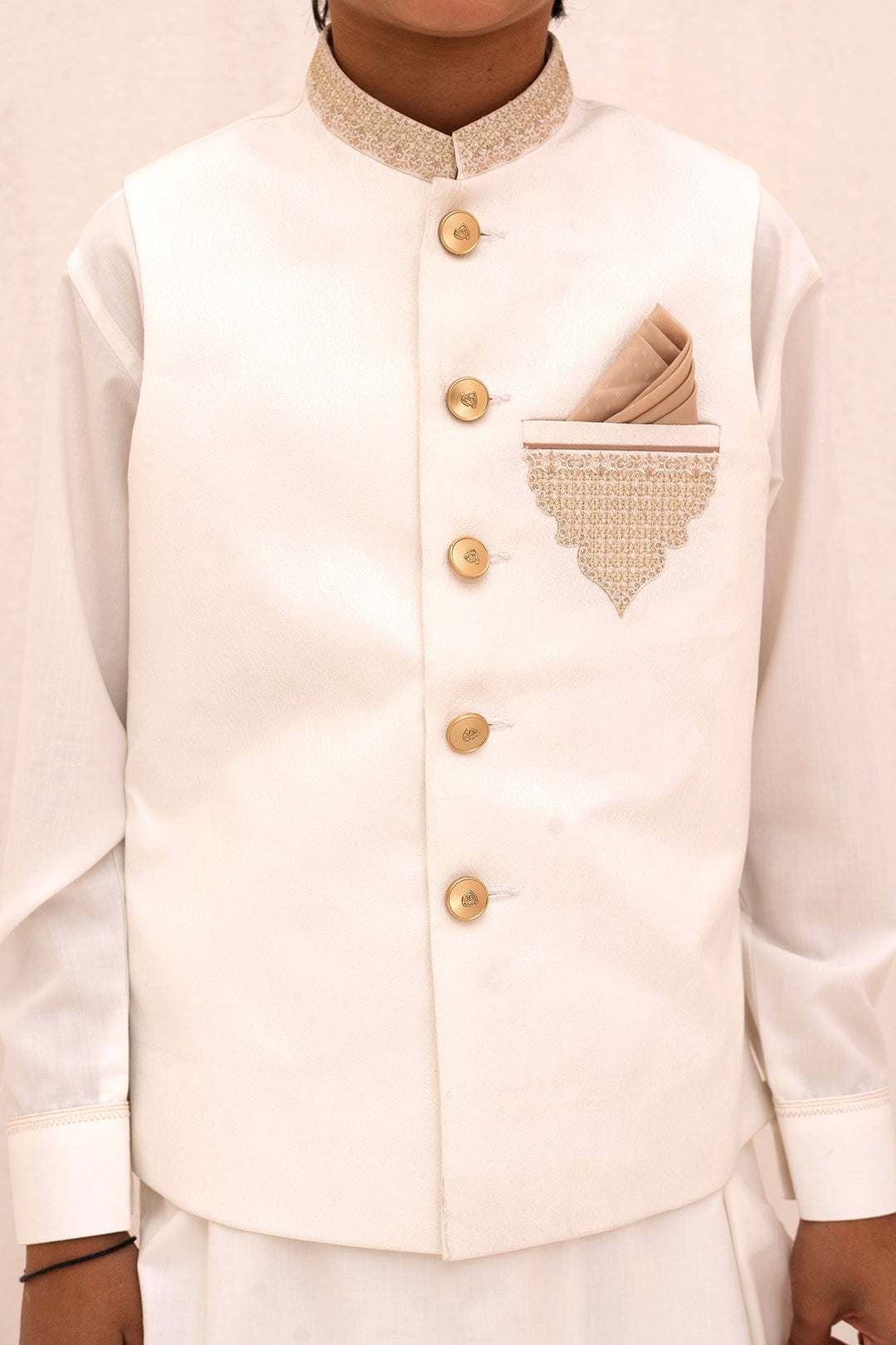 Off White Embroidered Waist Coat | 3 - Piece