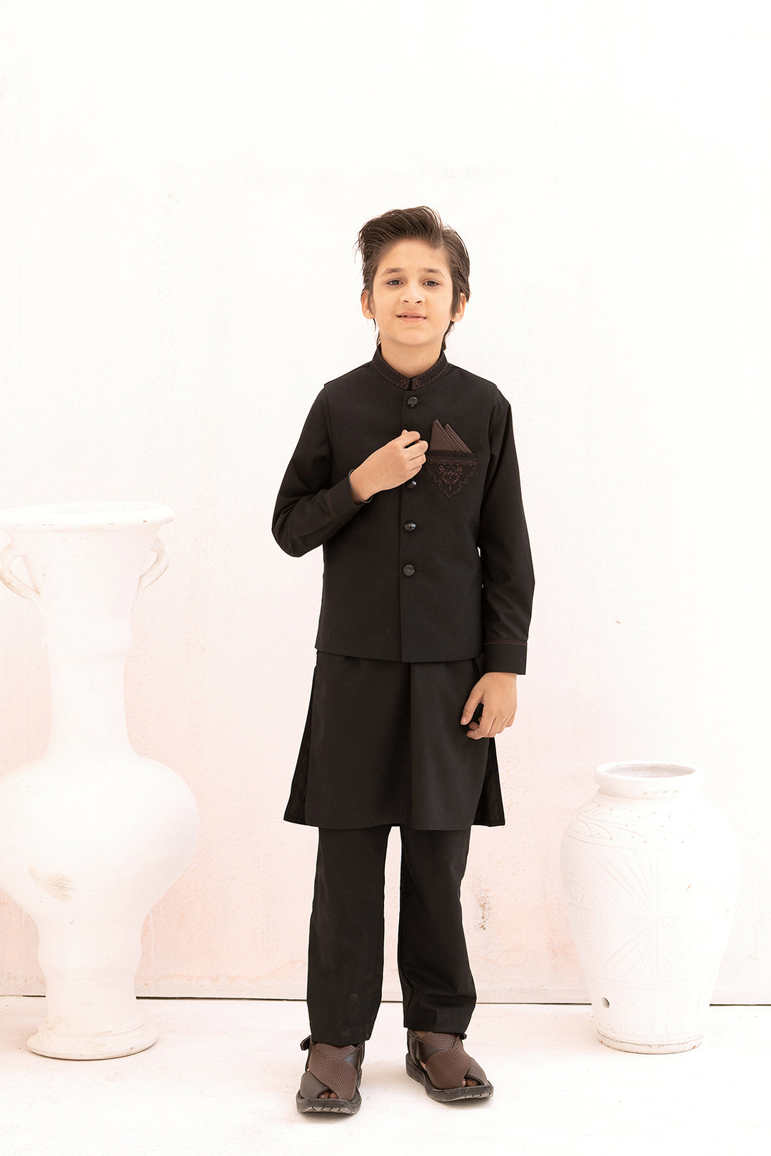 Black Embroidered Waist Coat | 3 - Piece