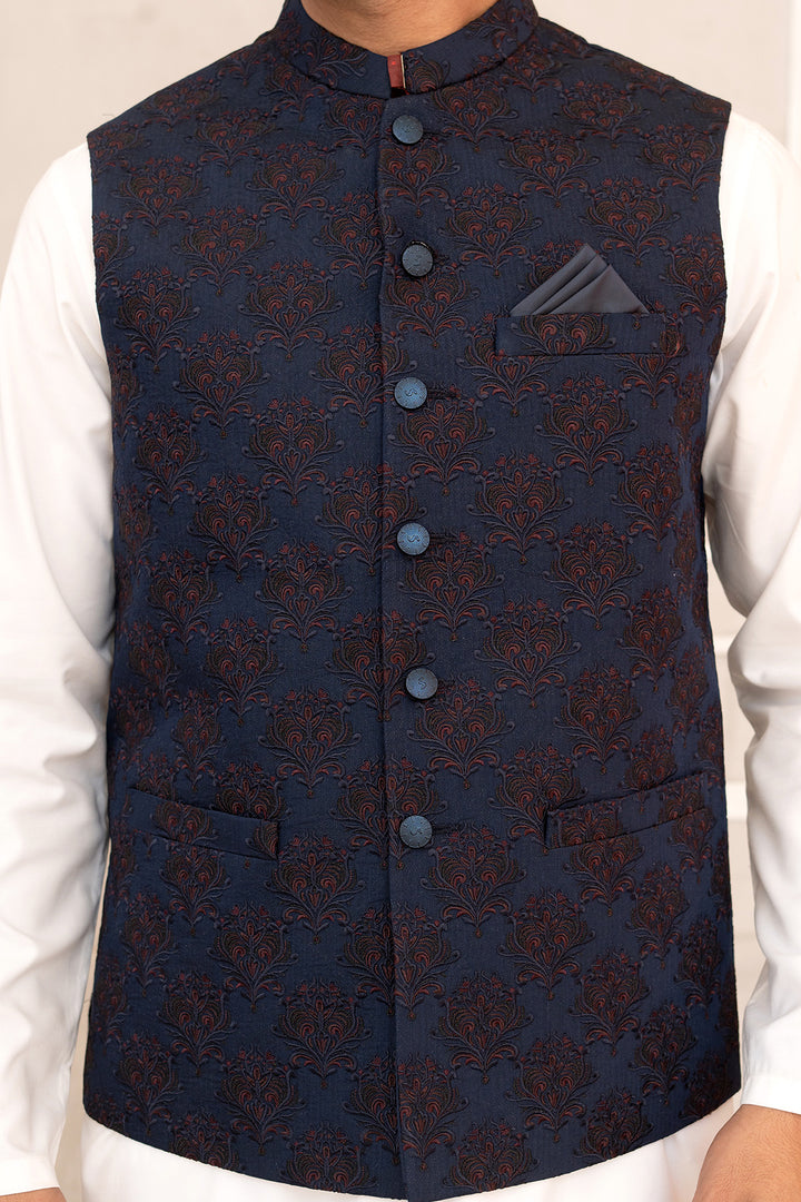 Navy & Maroon Masoori Waist Coat