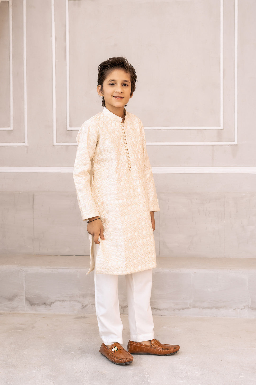 Cream Embroidered Kurta Trouser