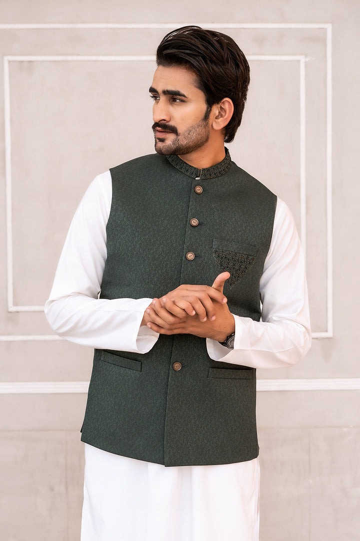 Dark Green Detailed Waist Coat