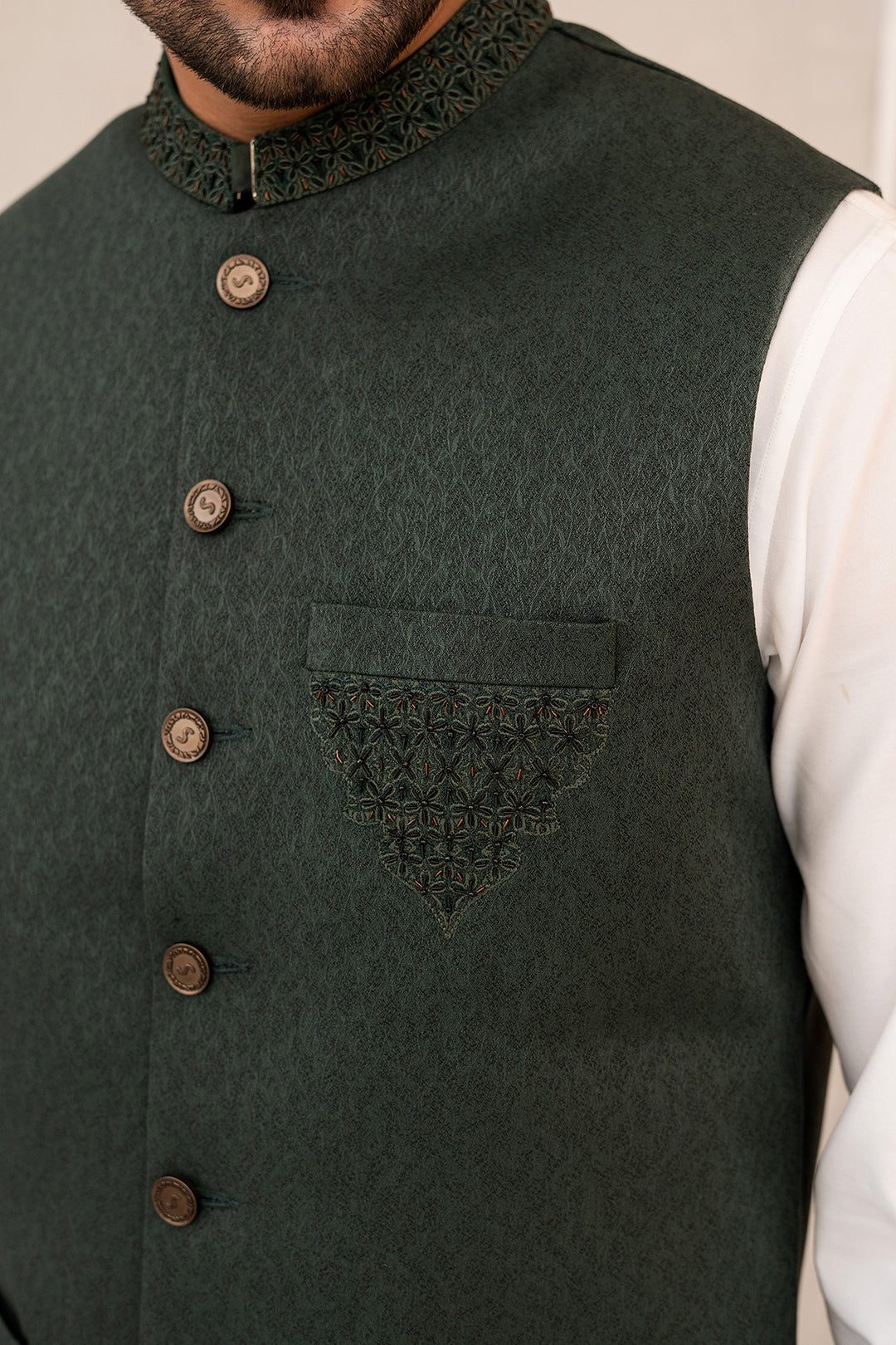 Dark Green Detailed Waist Coat