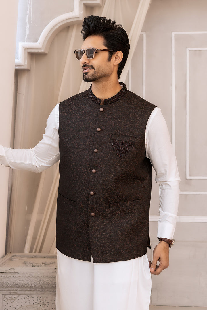 Dark Brown Embroidered Waist Coat