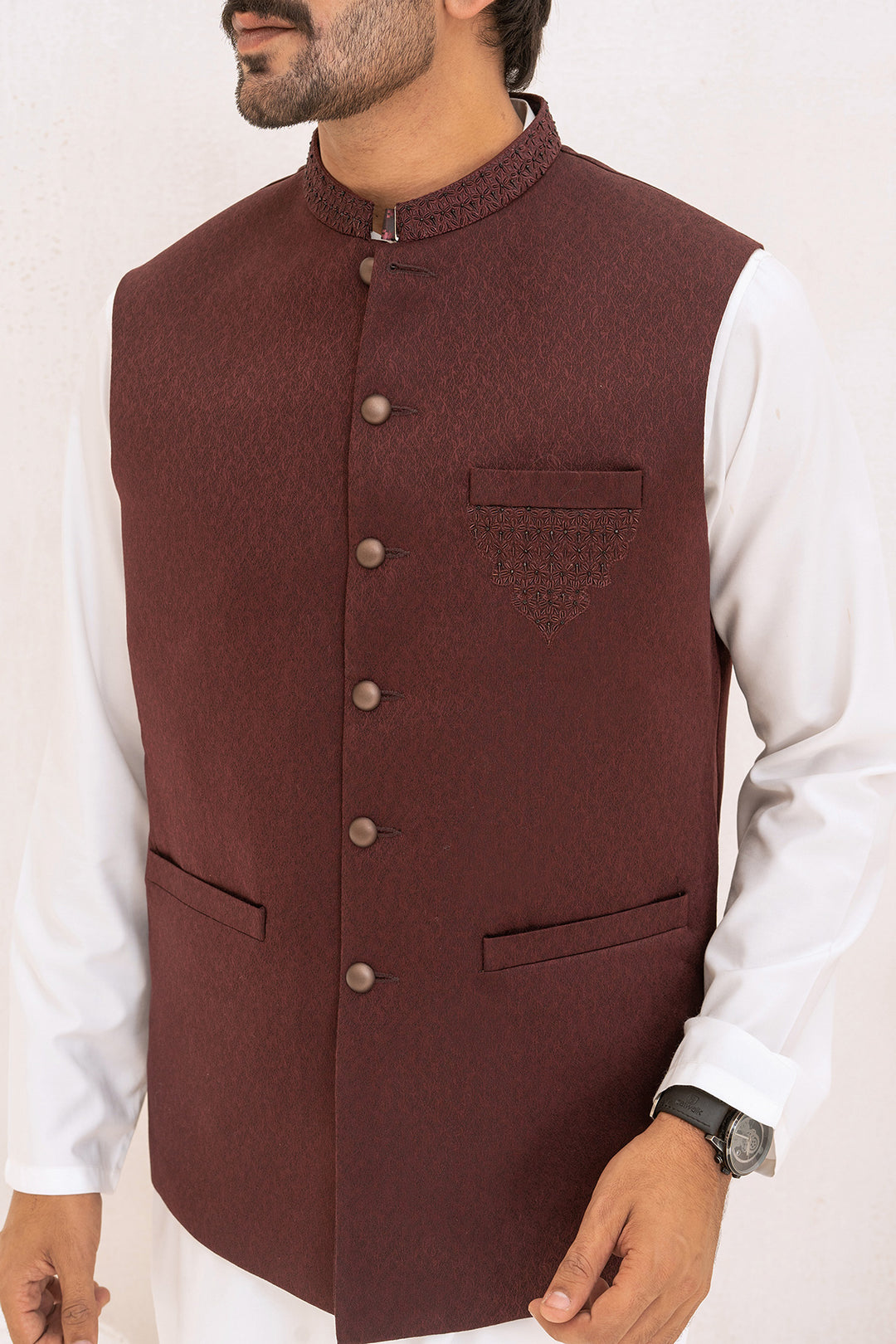 Maroon Detailed Waist Coat