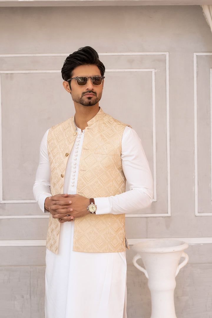 Cream Hand Embroidered Waist Coat