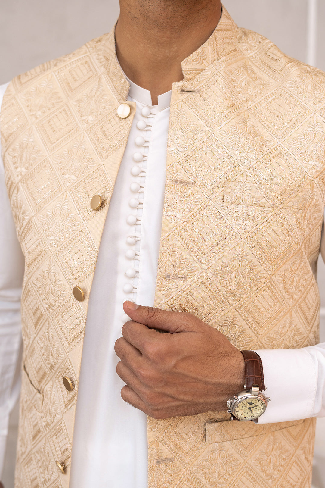 Cream Hand Embroidered Waist Coat