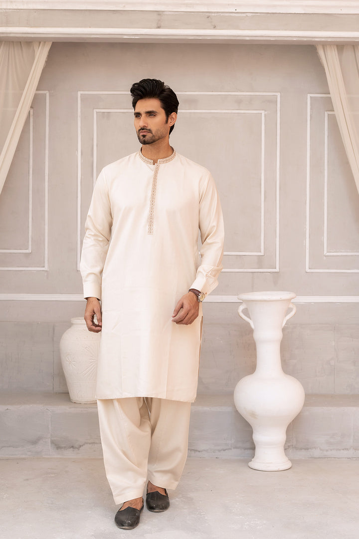 Cream Embroidered Shalwar Kameez