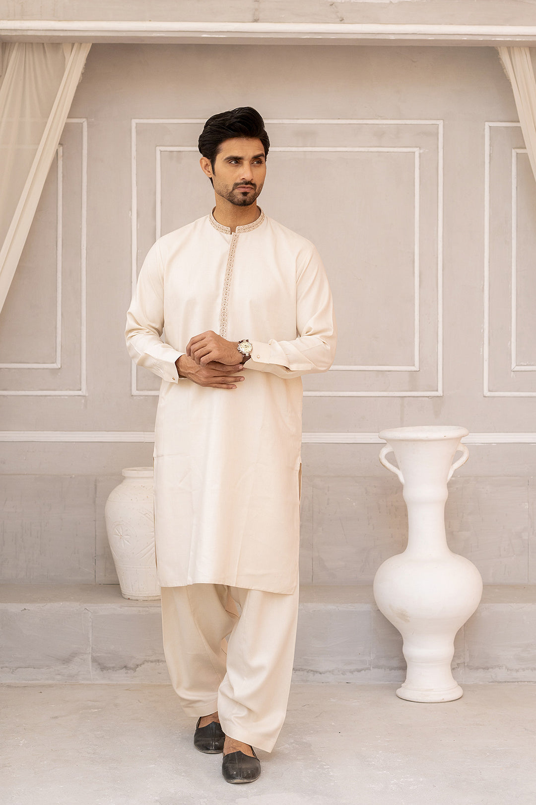 Cream Embroidered Shalwar Kameez