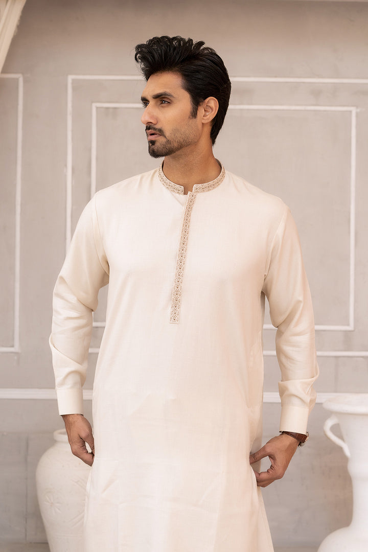 Cream Embroidered Shalwar Kameez